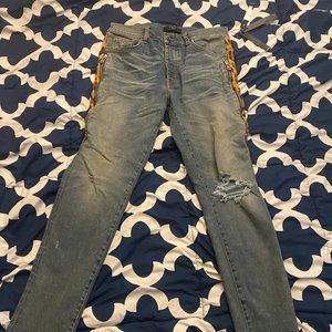 Amiri Leopard Half Track Broken Denim Jean